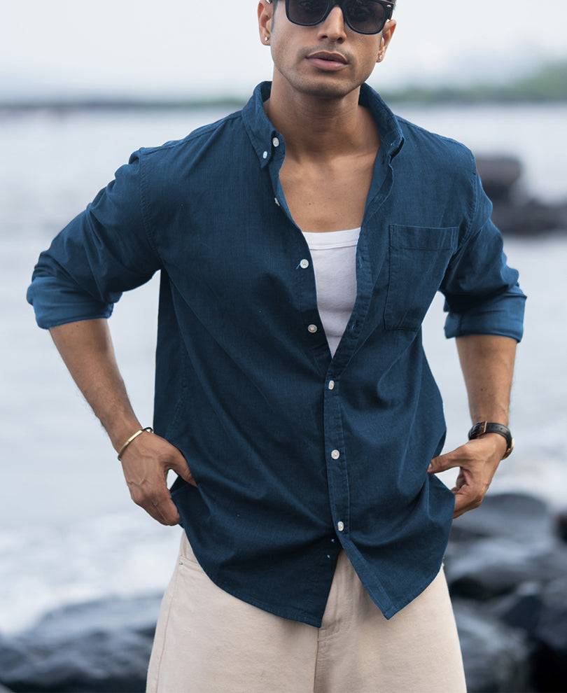 Moonlight Blue Linen Blend Shirt Buy @ ₹1199