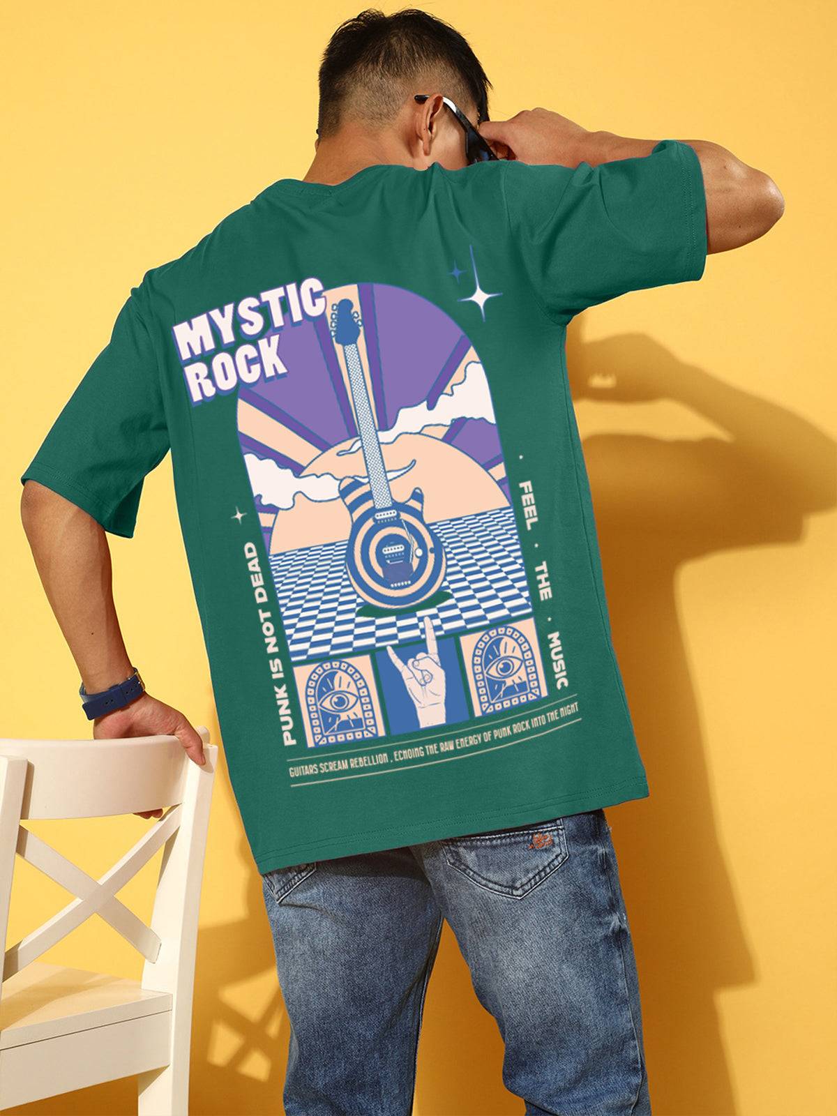 MYSTIC ROCK Green Oversized Back Graphic Printed T-shirt