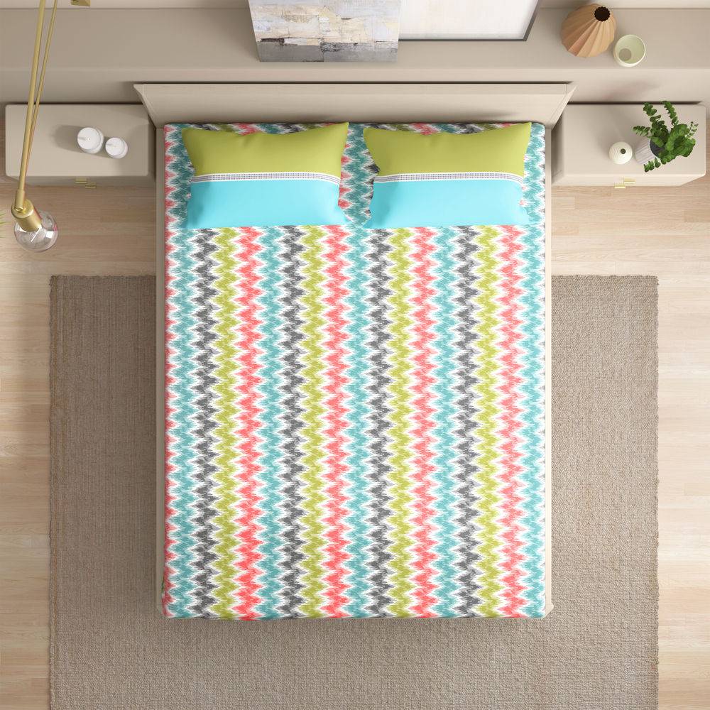 200 TC 100% Cotton Premium Queen Size Bedsheet (100x90 Inches) / (2.54m*2.29m) with 2 Pillow Covers Free, Parisa (100x85 inch)