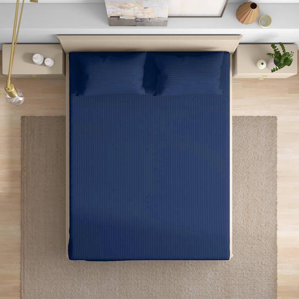 100% Cotton 215 TC Fitted Bedsheet With 2 Pillow Cover | Estate Blue (78x72 inch)