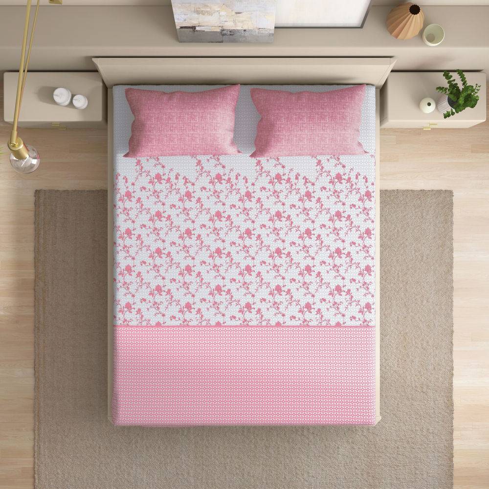 Florenza 100% Cotton 200 TC Flat Bedsheet With 2 Pillow Covers (100x85 inch)