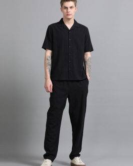 Men Textured Cotton Seersucker Resort Shirt & Trouser Co Ord Set