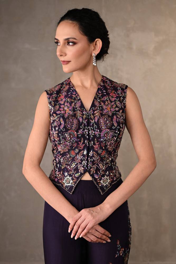 Midnight Bloom Embellished Silk Co-Ord Set Buy at ₹20995