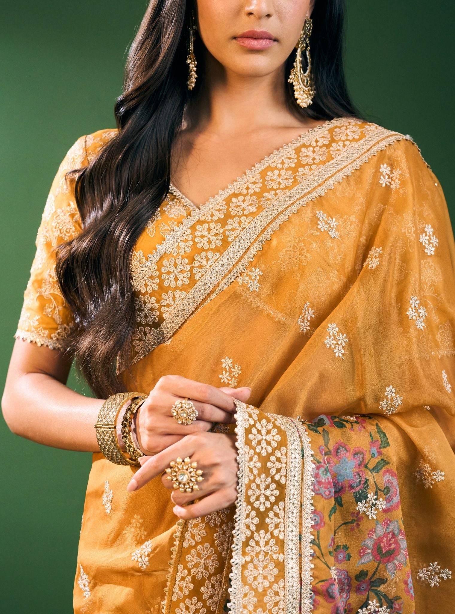 Leya Organza Printed Mustard Saree