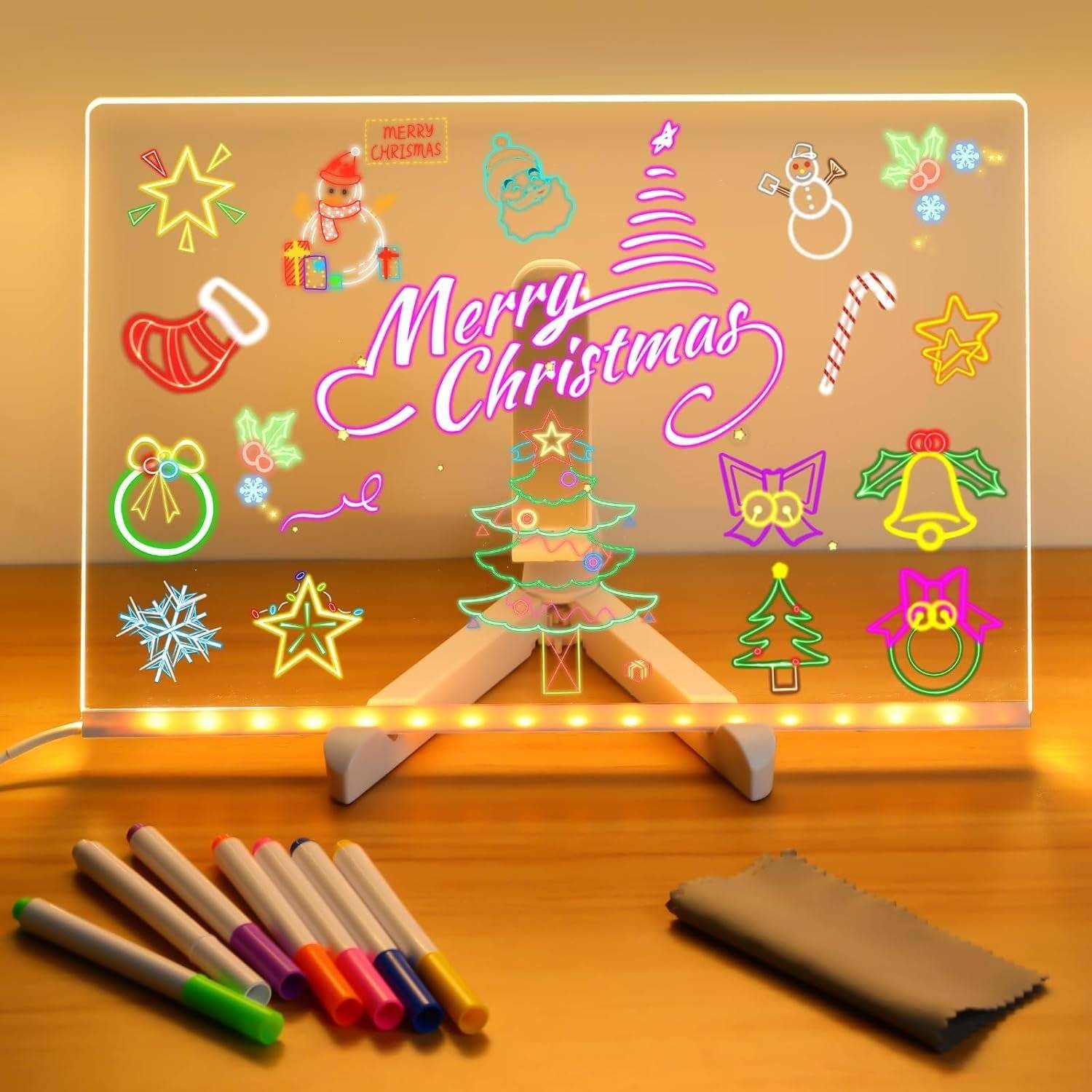 3D Acrylic Writing Board with Light and 12 Pens with Stand | DIY 3D Rewritable Message Pad as a Glow Memo (20X30 CM) Buy @ ₹540