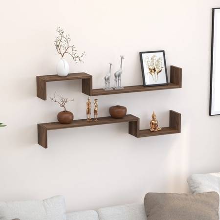 BLUEWUD Riley Engineered Wood Wall Decor Floating Shelf Display Rack Decorative Hall Decor for Living Room Home Furniture (Brown Maple)