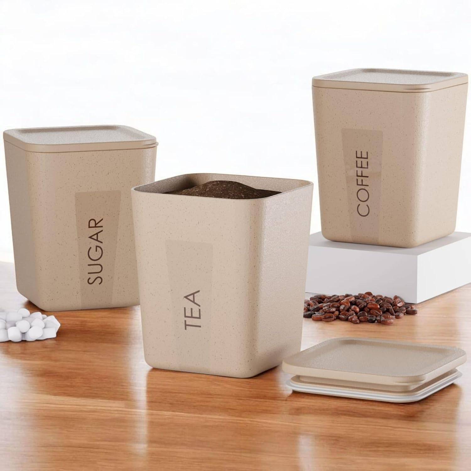 3 Pcs Tea, Coffee & Sugar Container Set – Airtight Kitchen Storage Jars Buy @ ₹399