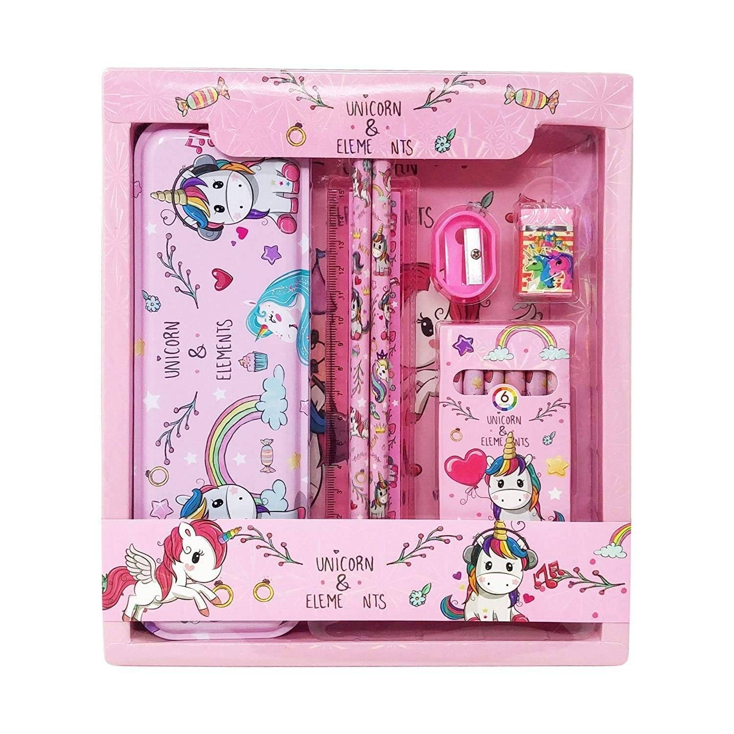 Toyland Unicorn Dream Space Stationery Kit Set – 6 in 1 School Items for Kid – Pencil Box, Color Set, Pencil, Eraser. Scale and Sharpener -(Unicorn)) Buy @ ₹220