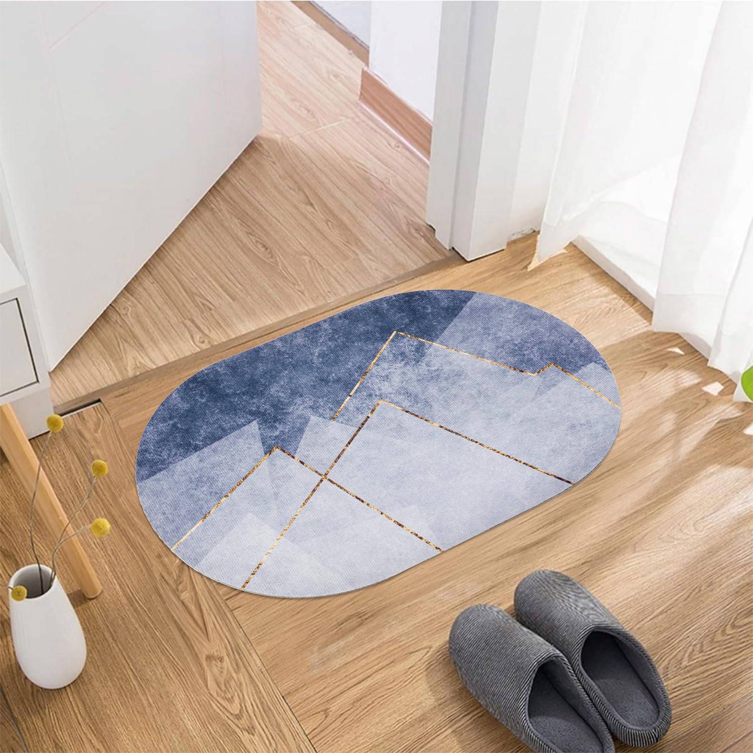 Water Absorbent Bathroom Door Mat – Non-Slip Quick-Dry Oval Rug, Heavy-Duty, Washable (Random Print) (Pack of 1) Buy @ ₹299