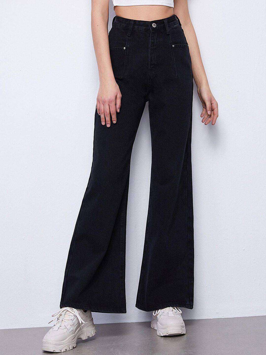 Kotty Women Black Jean Flared High-Rise Low Distress Stretchable Jeans