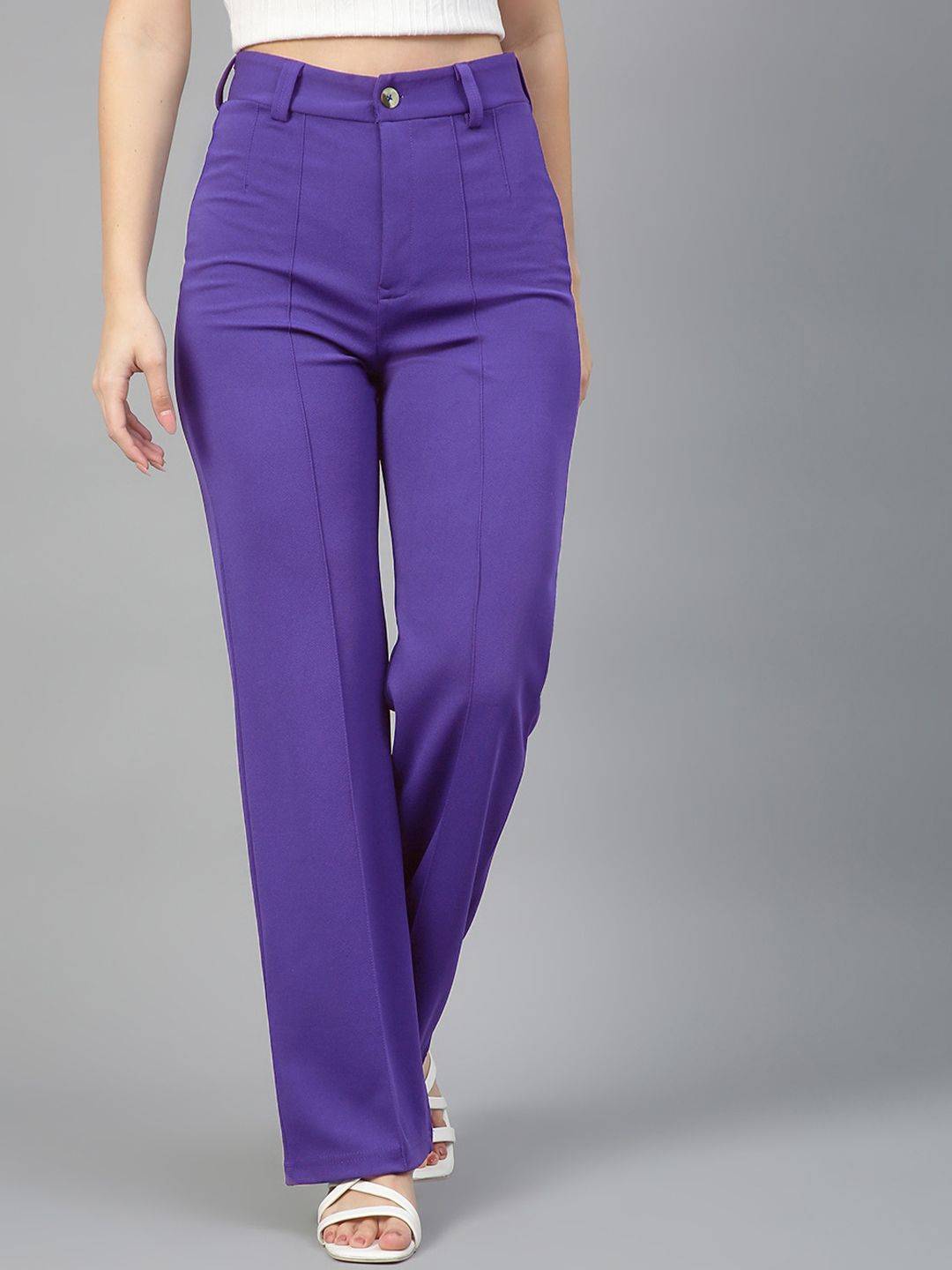 KOTTY BIZwear Women Relaxed Straight Leg High-Rise Straight Fit Easy Wash Trousers