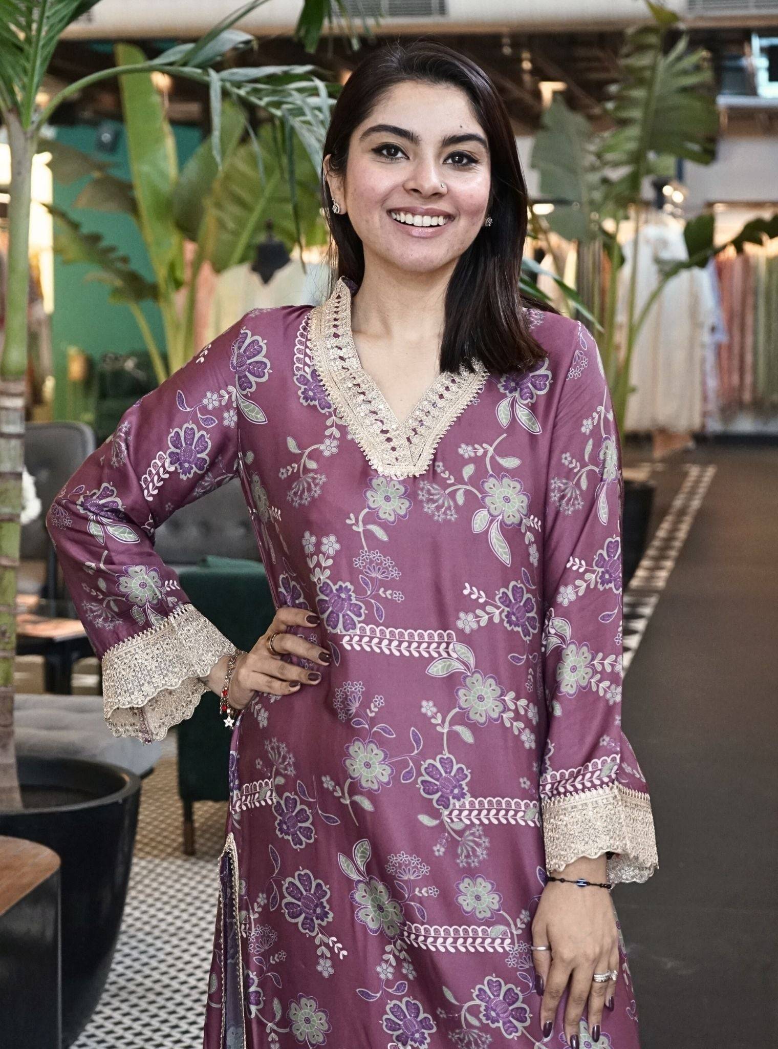 Berta Cupro Printed Brown Kurta Set