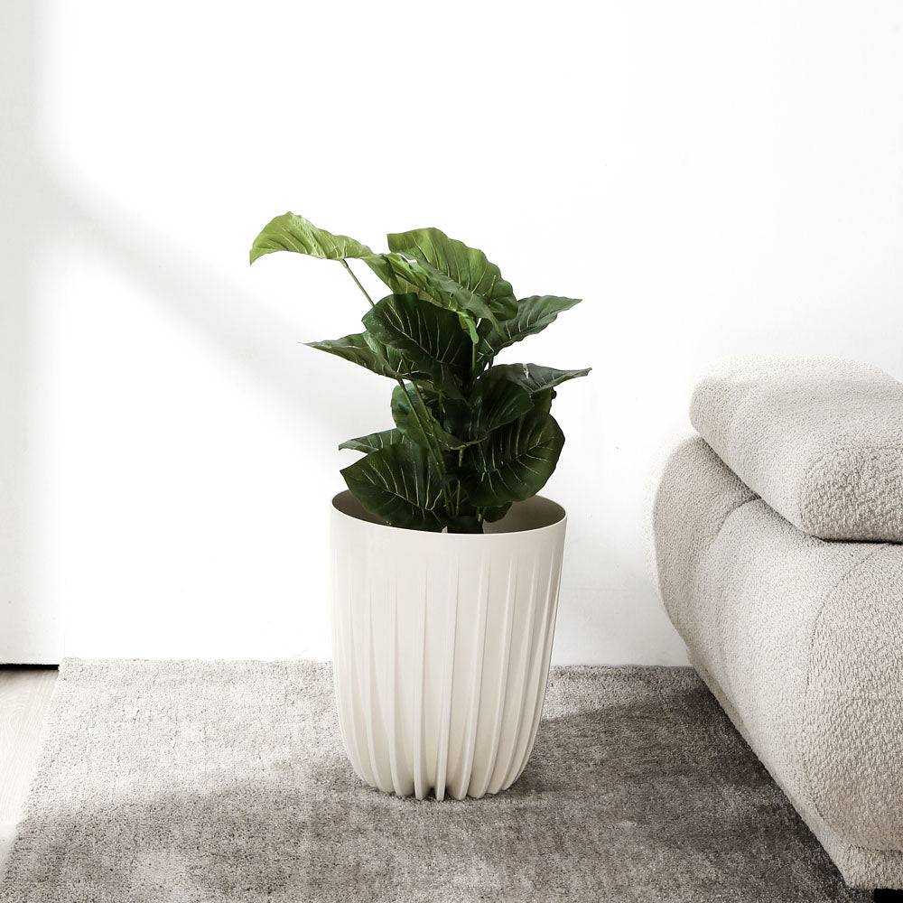 Semi Fluted Design Polypropylene Bucket Planter (Cream)
