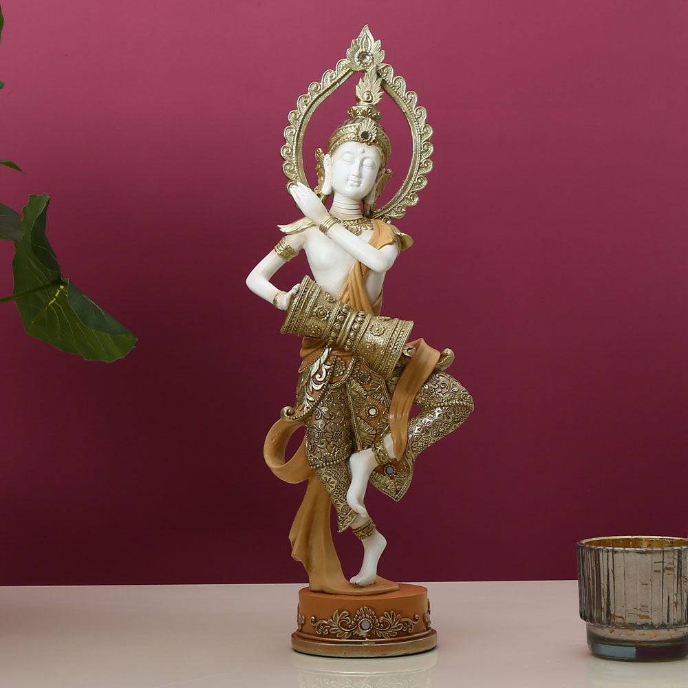 Buddha Playing Dhol Decorative Polyresin Showpiece (Cream)