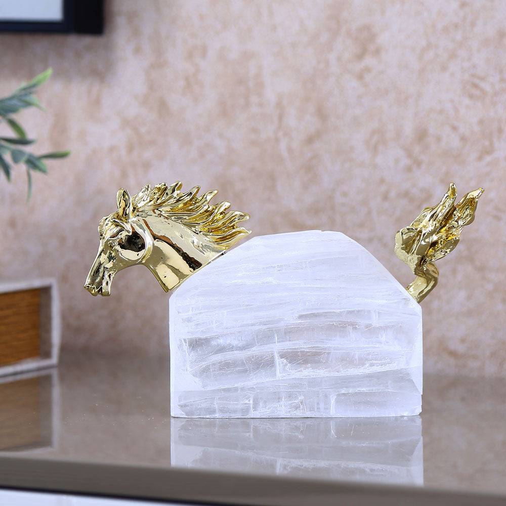 Abstract Horse Stone & Metal Showpiece- White & Gold
