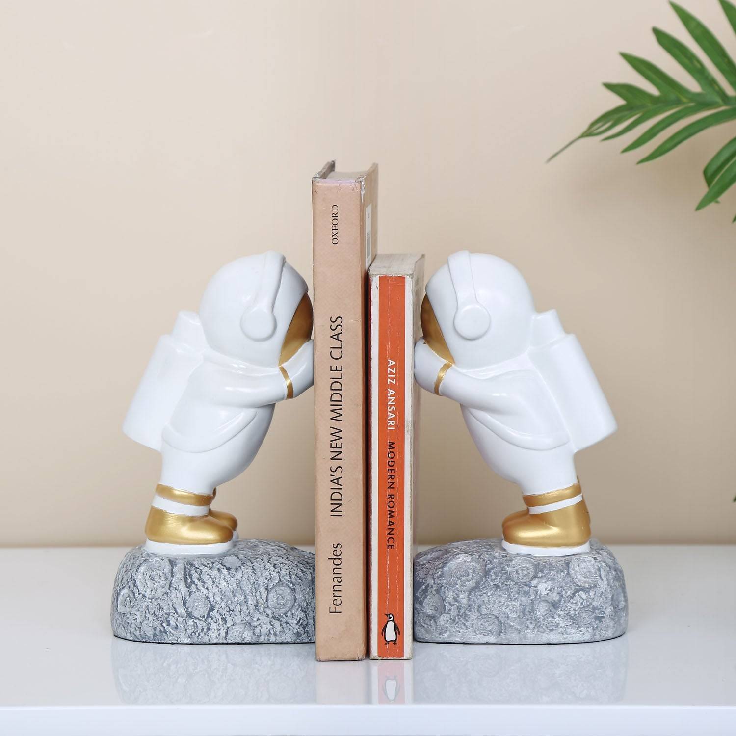 Astronauts Polyresin Bookends Set of 2 (White & Gold)