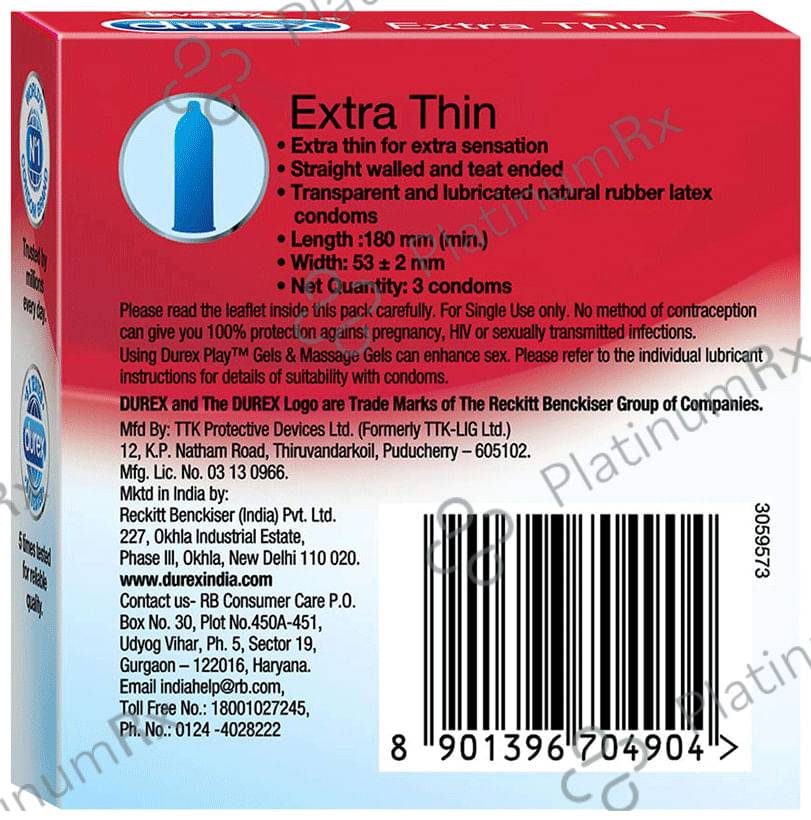 Durex Extra Thin Condom 3s