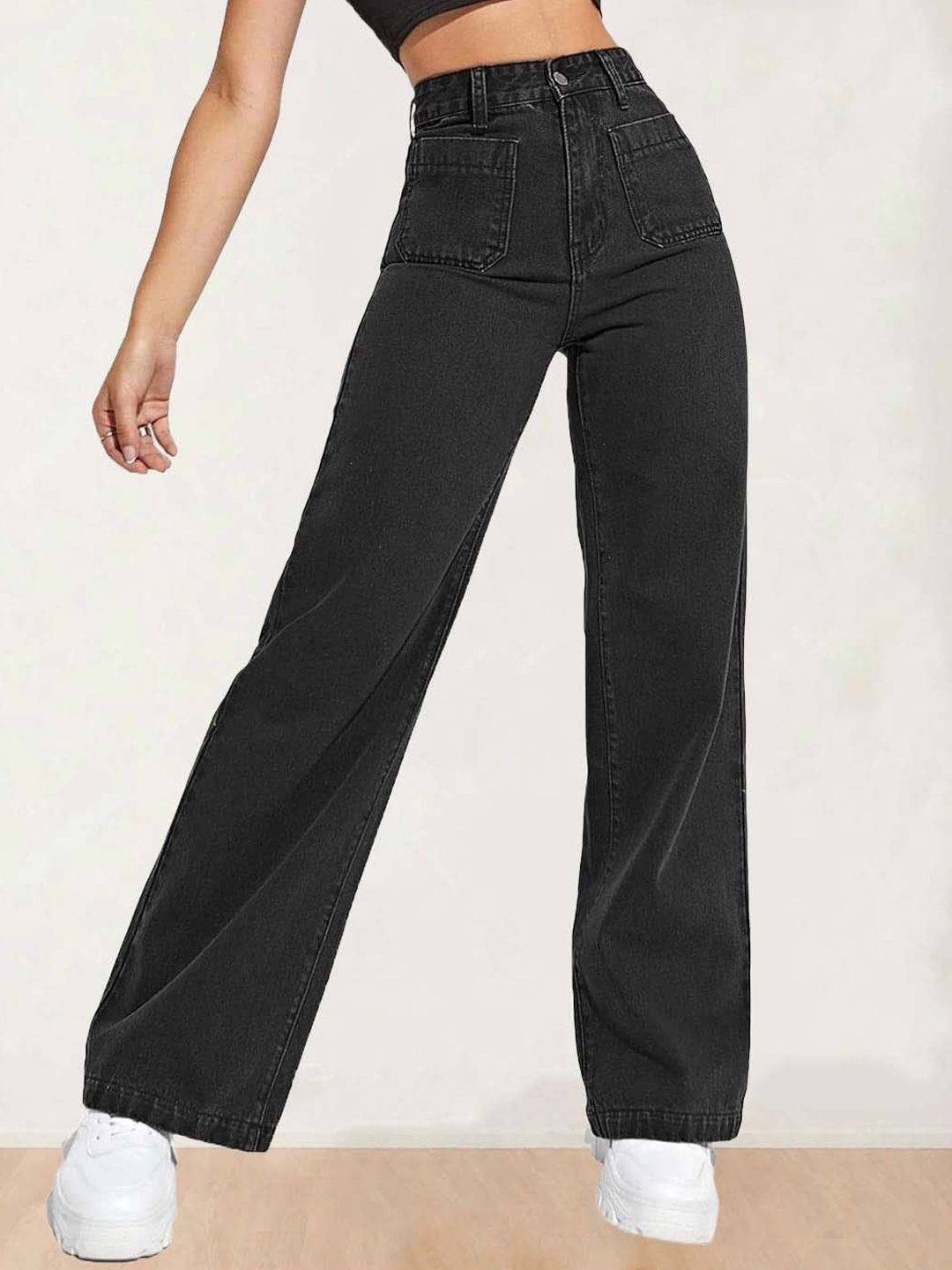 Kotty Women Straight Fit High-Rise Stretchable Cotton Black Jeans (Cotton Blend)