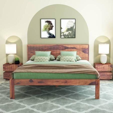 Esra Sheesham Wood King Size Bed Non Storage Provincial Teak Finish (72 x 78 inches)