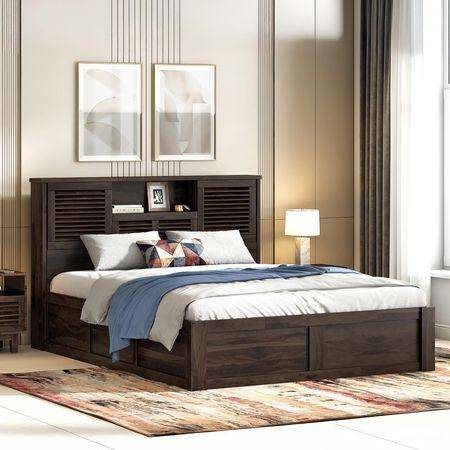 Cambry King Size Box Storage Bed With Headboard Storage In American Walnut