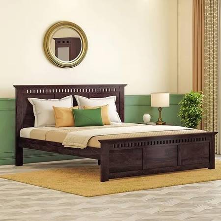 Fidora Solid Wood Queen Size Non Storage Bed In Mahogany Finish