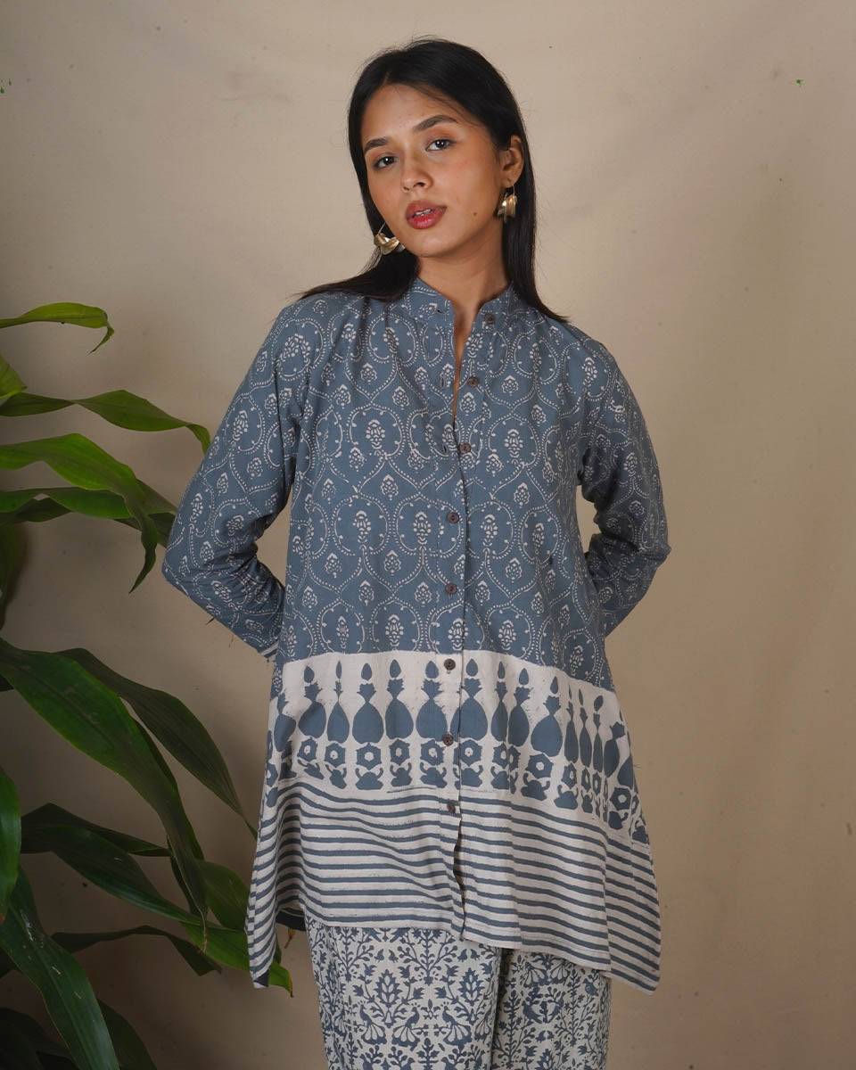 Ashen Shore Grey Block Printed Top - BMS