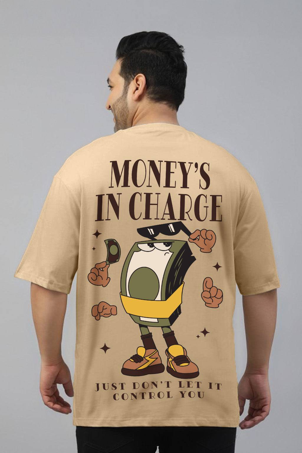 Money Beige Graphic Printed Plus Size T-shirt