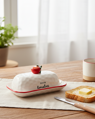 Countryside Delight Butter Dish - Red