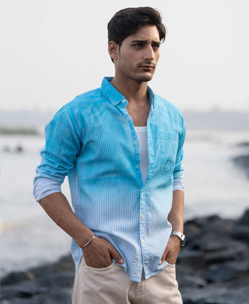 Blue Sprayed Stripe Shirt Buy @ ₹1199