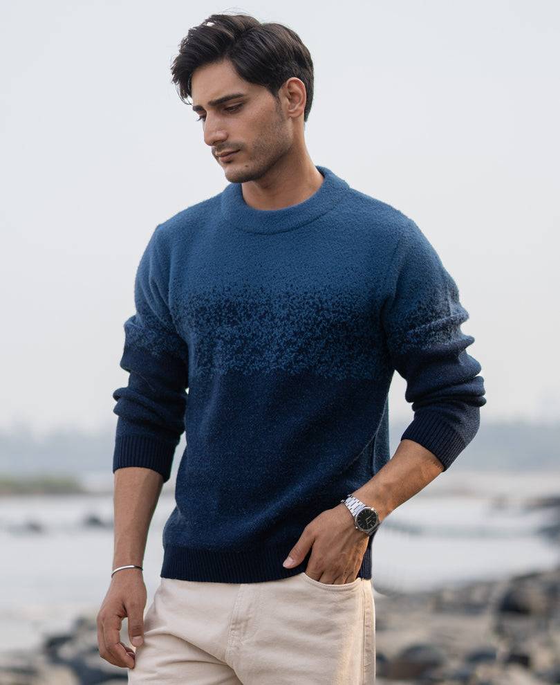 Navy Ombre Jacquard Knit Sweater Buy @ ₹1199