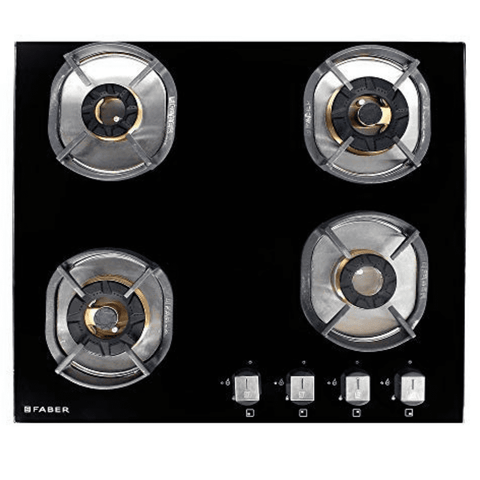 Faber Hob Nexus IND HT604 CRS BR CI AI, 4 Burner 60 cm Auto Electric Ignition Glass Top Brass Burners 4 Medium Gas Stove (Black) Buy only at ₹22999