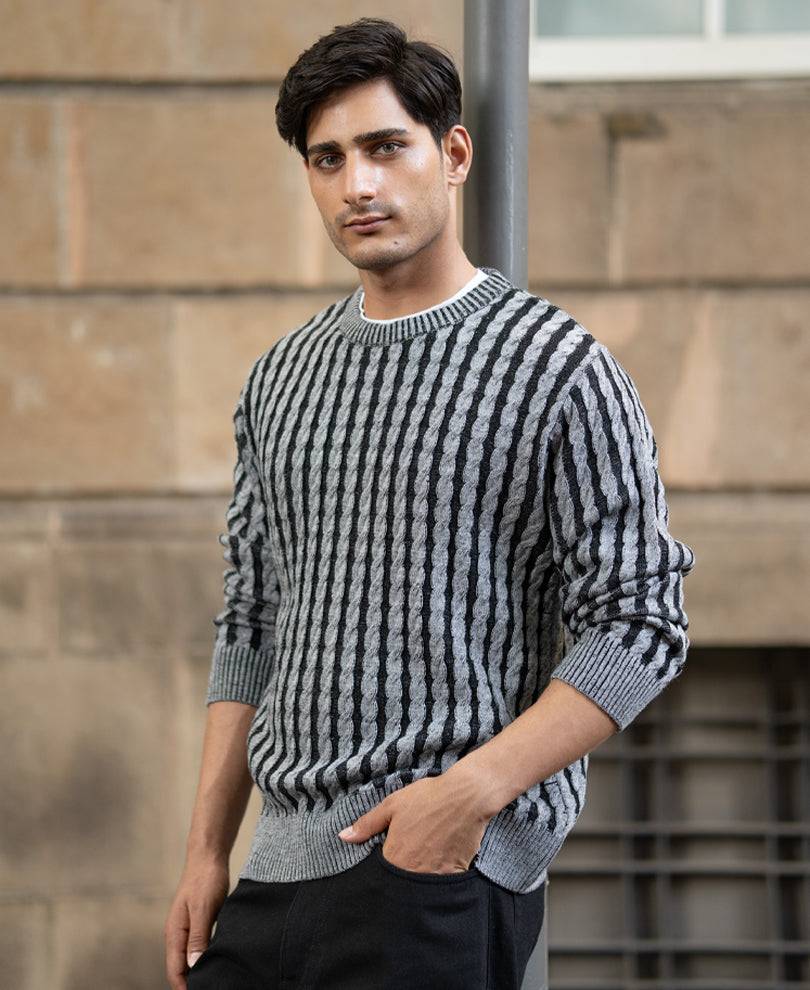 Grey And Black Cable Knit Sweater Buy @ ₹1199