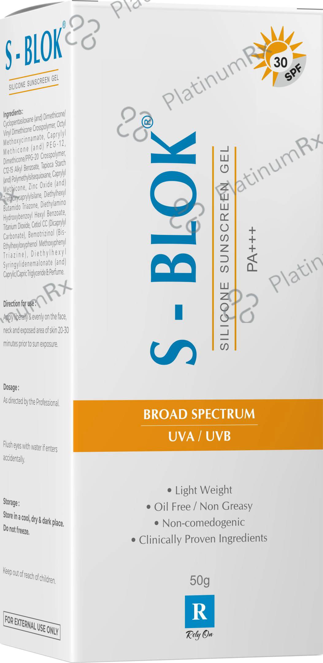 S Blok Silicone Sunscreen SPF 30 Gel 50ml