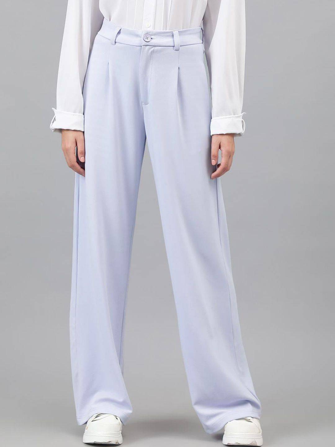 KOTTY BIZwear Women Purple Relaxed Straight Leg Straight Fit Easy Wash Pleated Trousers