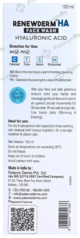 Renewderm HA Hyaluronic Acid Face Wash 100ml