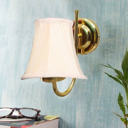 Devansh Gold Wall Mounted Lamp With Off-White Cotton Shade