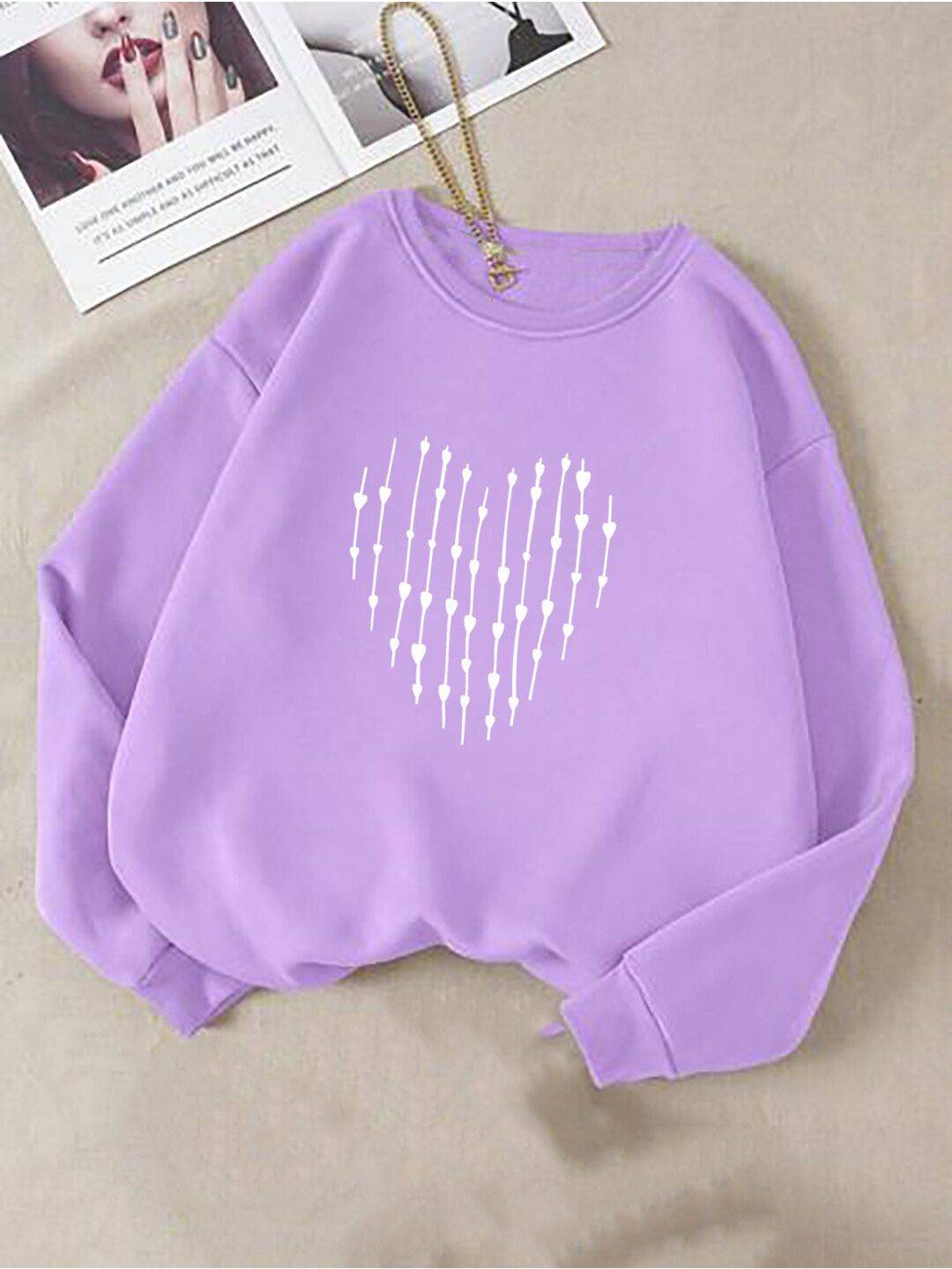 Kotty Purple Graphic Printed Fleece Sweatshirt