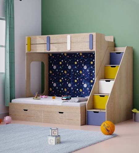 Pattern Dreams Bunk Bed  6X5 (Drawers On Wheels) In Oak Colour