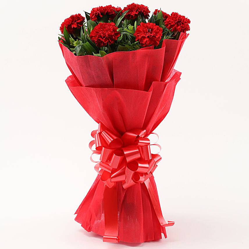 8 Red Carnations Bouquet- Small