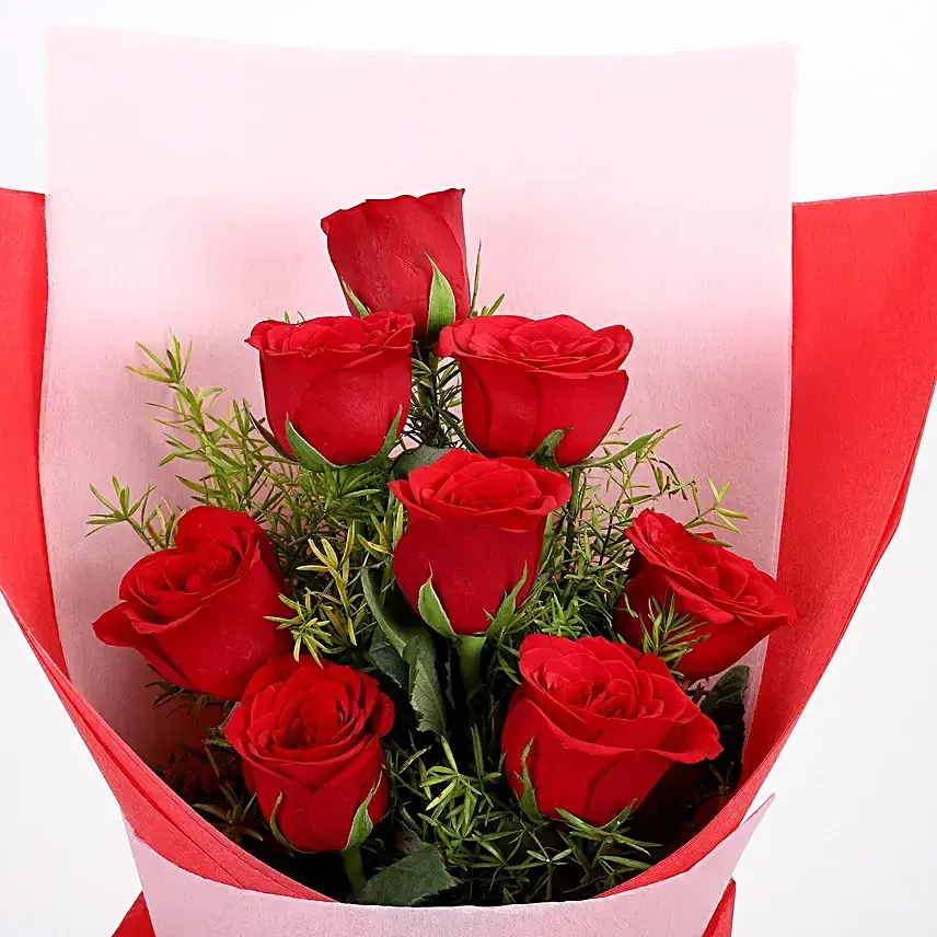 8 Red Roses with Truffle Cake Combo