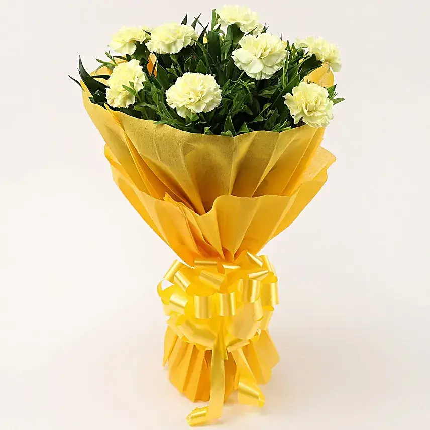 8 Yellow Carnations Bouquet- Small