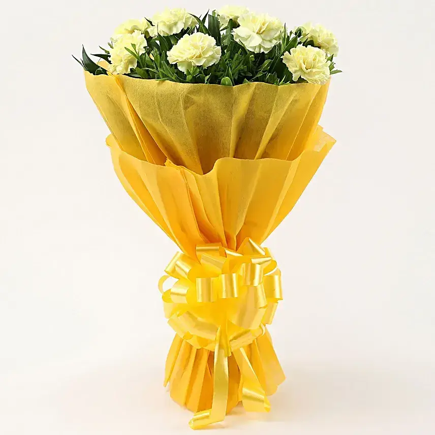 8 Yellow Carnations Bouquet- Small