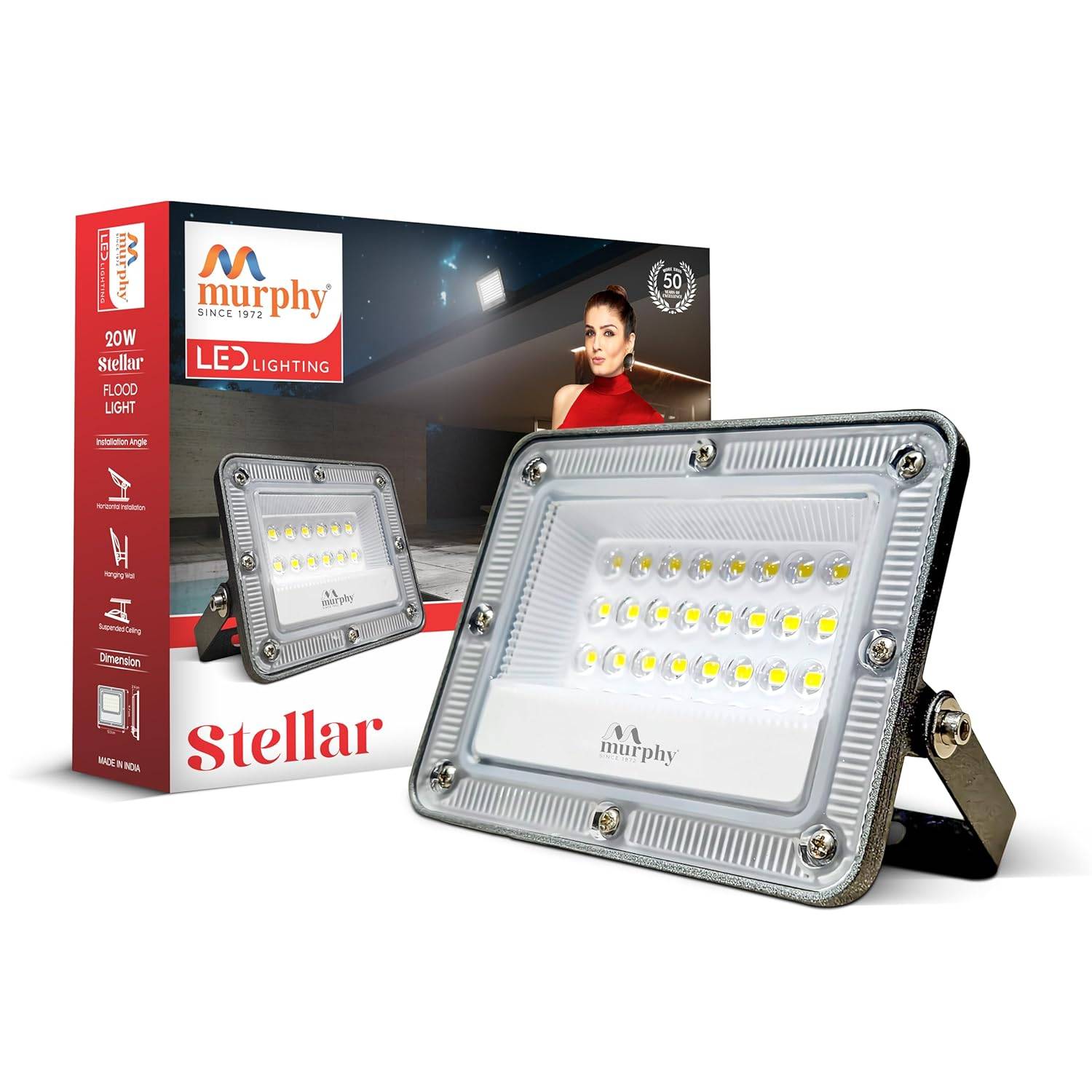 Murphy Stellar 20W LED Flood Light with 2-Year Warranty | Cool White | High Brightness Outdoor LED for Security, Landscape, Warehouse, Backyard | IP66 Waterproof | BIS Approved