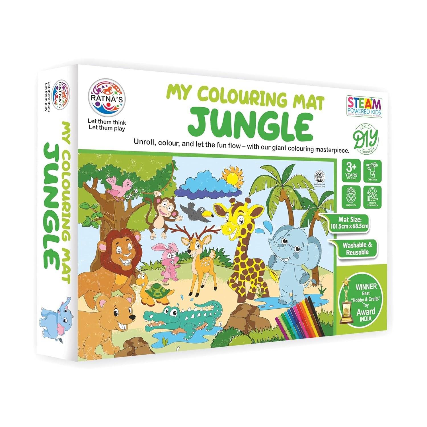 Ratna’s My Coloring Mat Jungle Printed Mat of Size 40 x 27 Inches, Washable & Reusable Colouring Kit for Kids 3+ Years Buy @ ₹405