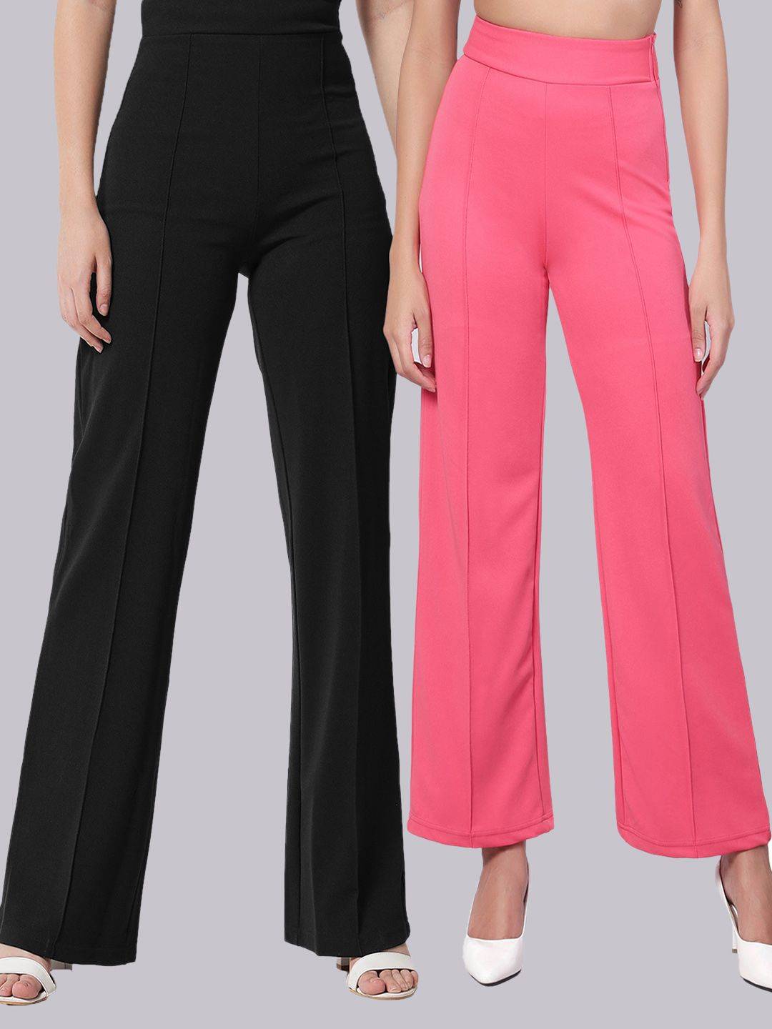 Kotty Women Pack Of 2 Straight Fit High-Rise Easy Wash Trousers