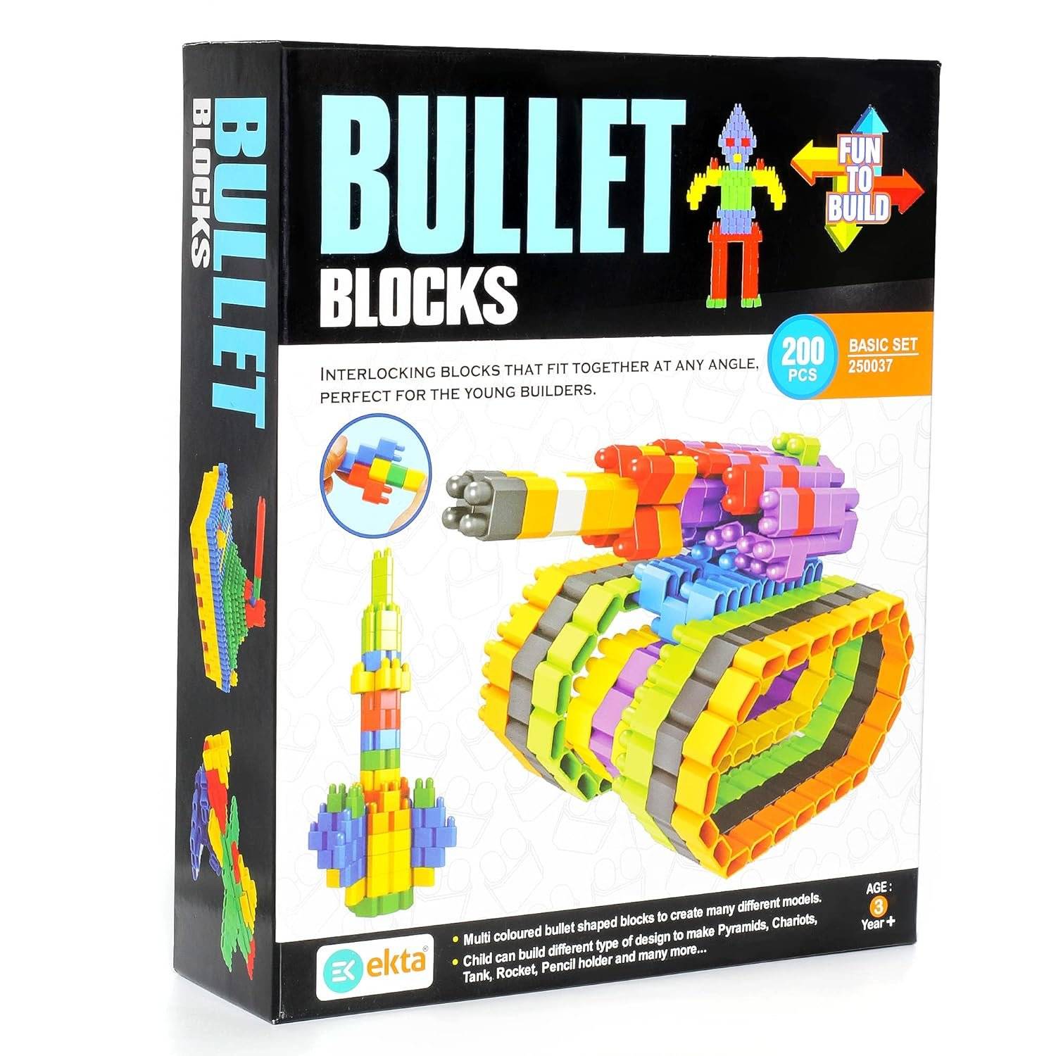 EKTA Bullet Blocks Basic Set Game, 200pcs Interlocking Blocks to Play & Learn Bullet Blocks Activity Game Buy @ ₹320