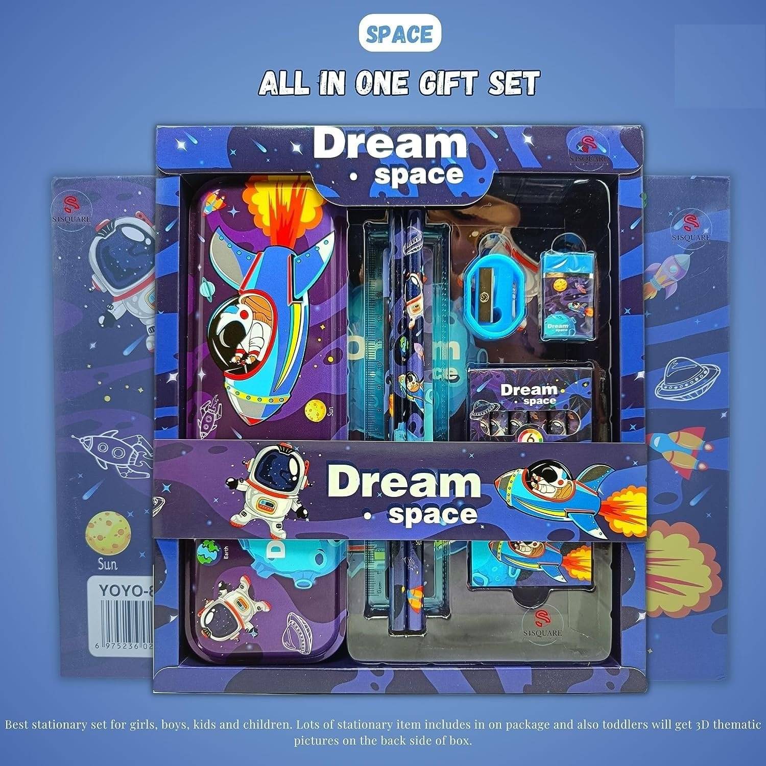 Toyland Dream Space Stationery Kit Set for Boy – 6 in 1 Cartoon School Items for Kid – Pencil Box, Colour Set, Pencil, Eraser. Scale and Sharpener Buy @ ₹220