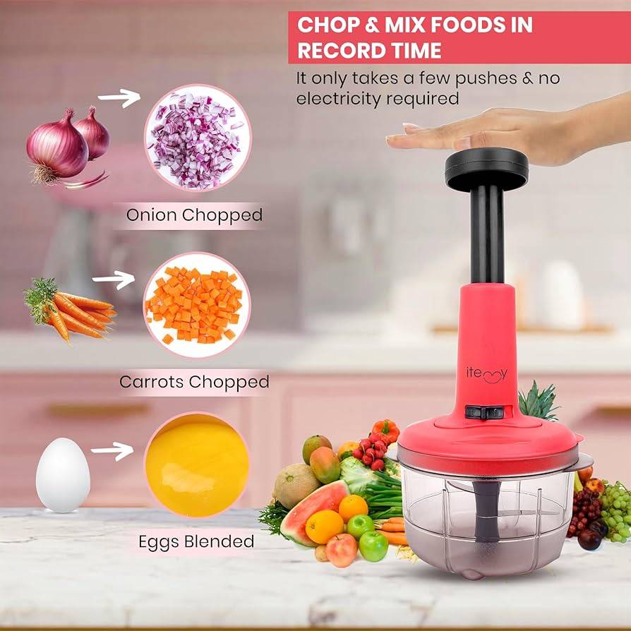 Hand Press Vegetable Chopper with Grinder Mixer – 800ml Manual Food Chopper with Steel Blades (Pack of 1) Buy @ ₹349