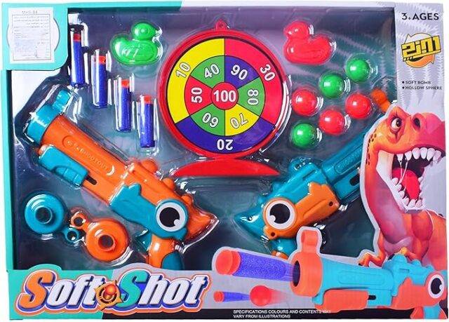 2 in 1 Dinosaur Shaped Soft Shot Double Gun Set Buy @ ₹699