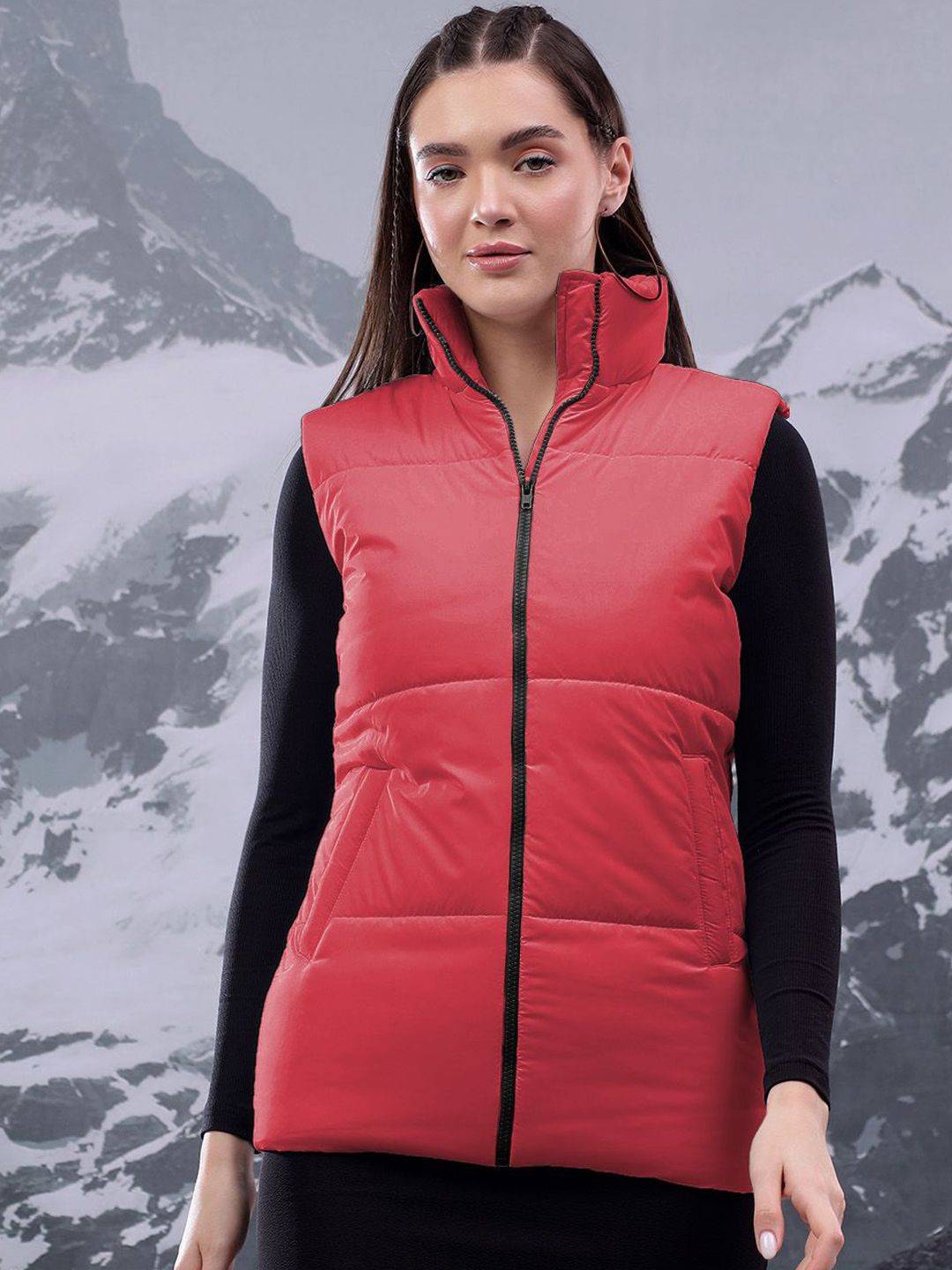 Kotty Women Mock Collar Solid Casual Puffer Insulator Jacket